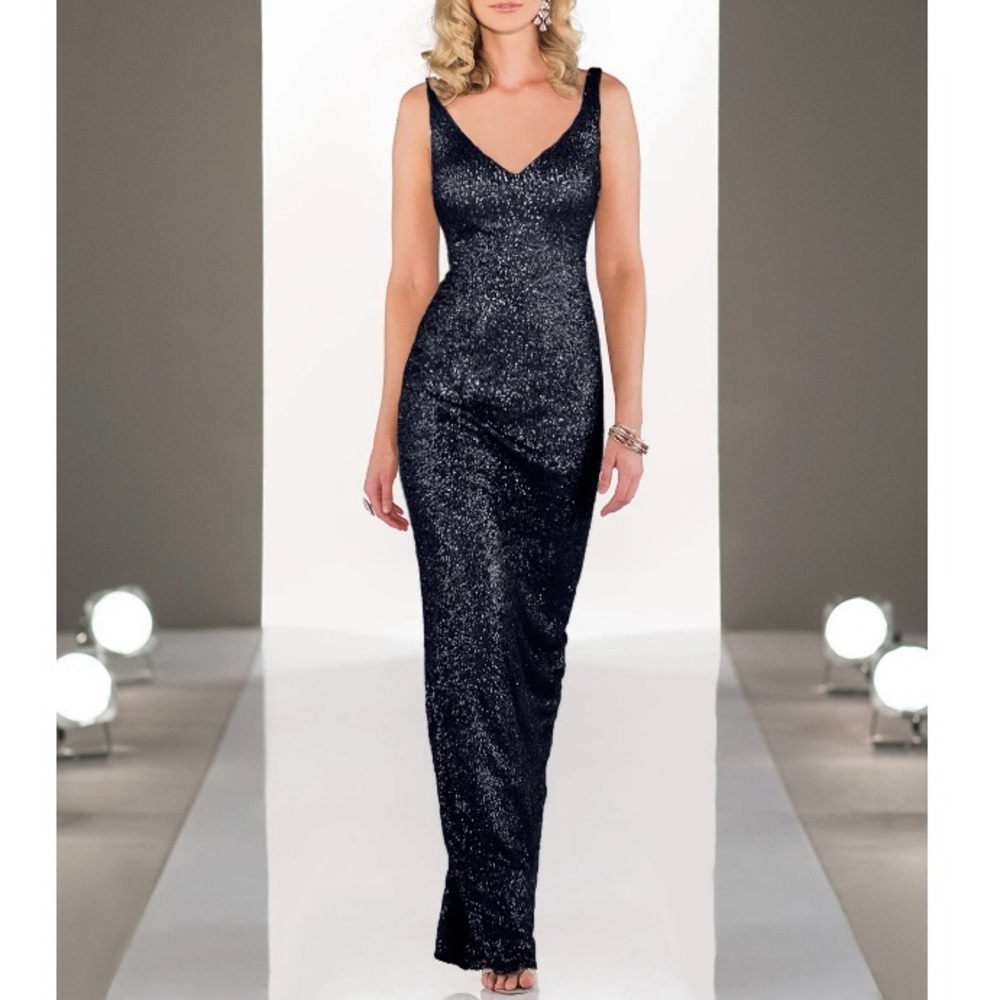 SORELLA VITA Navy Blue Sequin Maxi Dress V-Neck Sleeveless Bridesmaid Guest 8